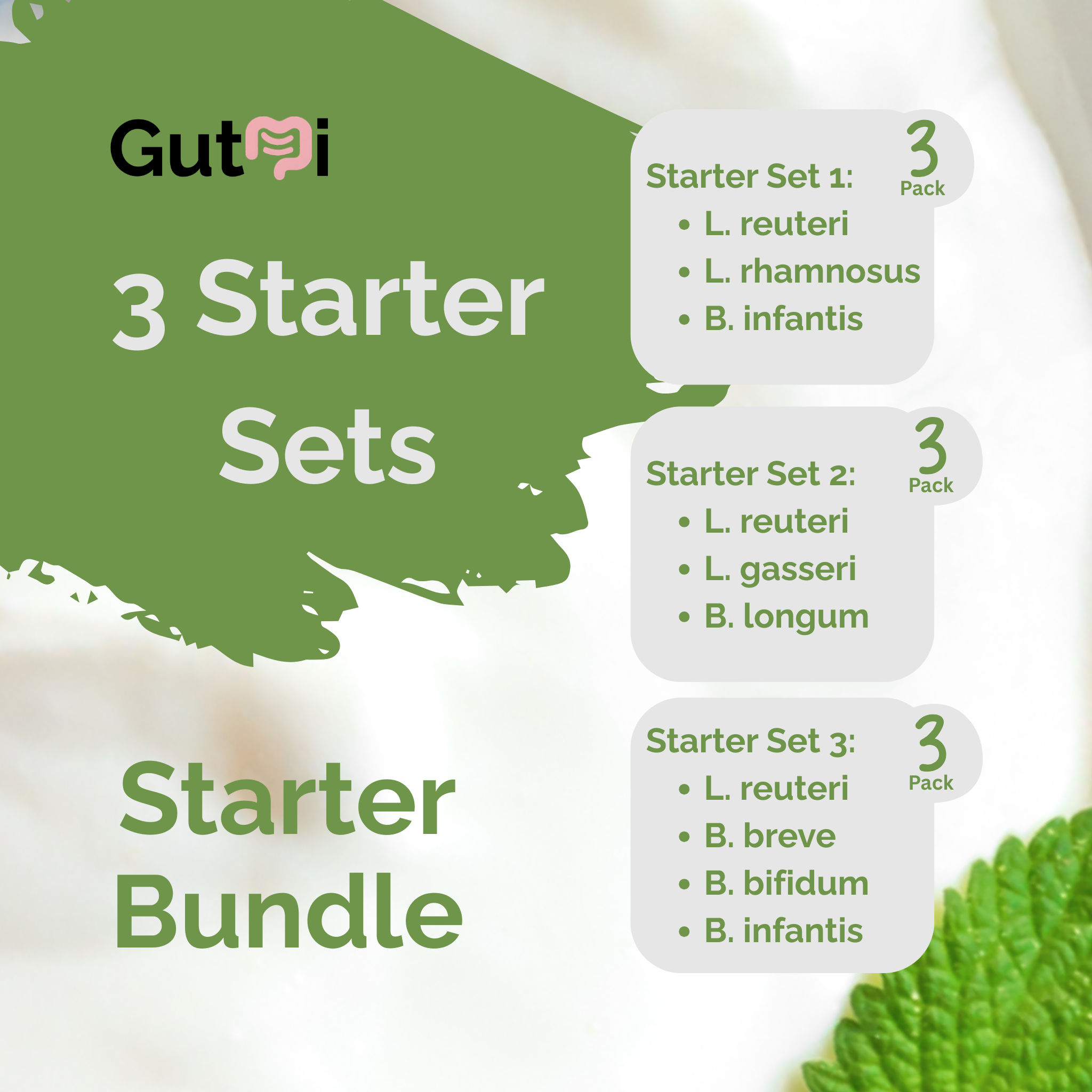 L. reuteri + L. rhamnosus + B. infantis + L. gasseri + B. longum + B. breve + B. bifidum | Starter Bundle | Joghurt Starter Paket | 3 Sets | 9 Starter